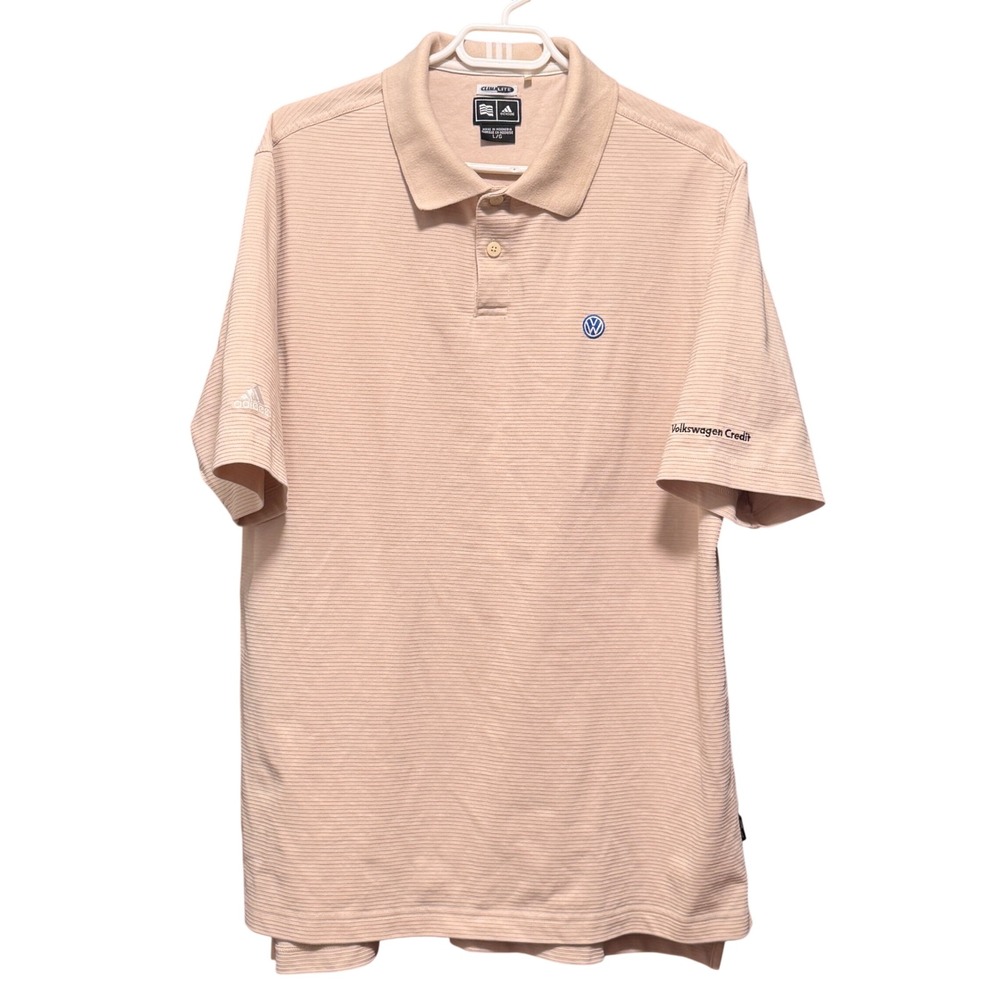 Adidas Climalite Volkswagen Polo Shirt Mens Tan Ribbed Logo VW Credit Large